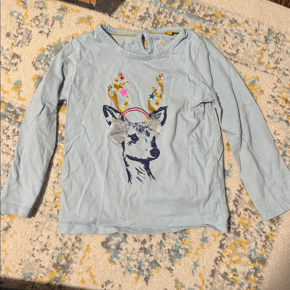 Mini Boden Light Blue holiday deer shirt